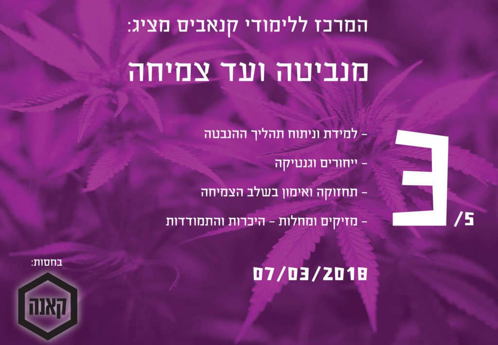 מודעה - שיעור 3 מתוך 5 - קורס גידול קנאביס (המרכז ללימודי קנאביס)